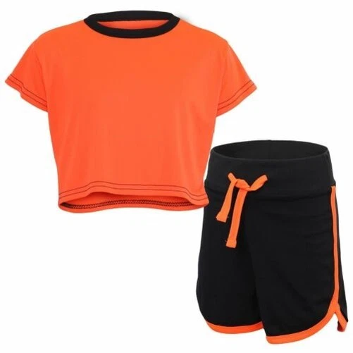 Kids Black Neon Orange Crop Top And Shorts Set Active Wear Summer Girls Boys
Opens in a new window o