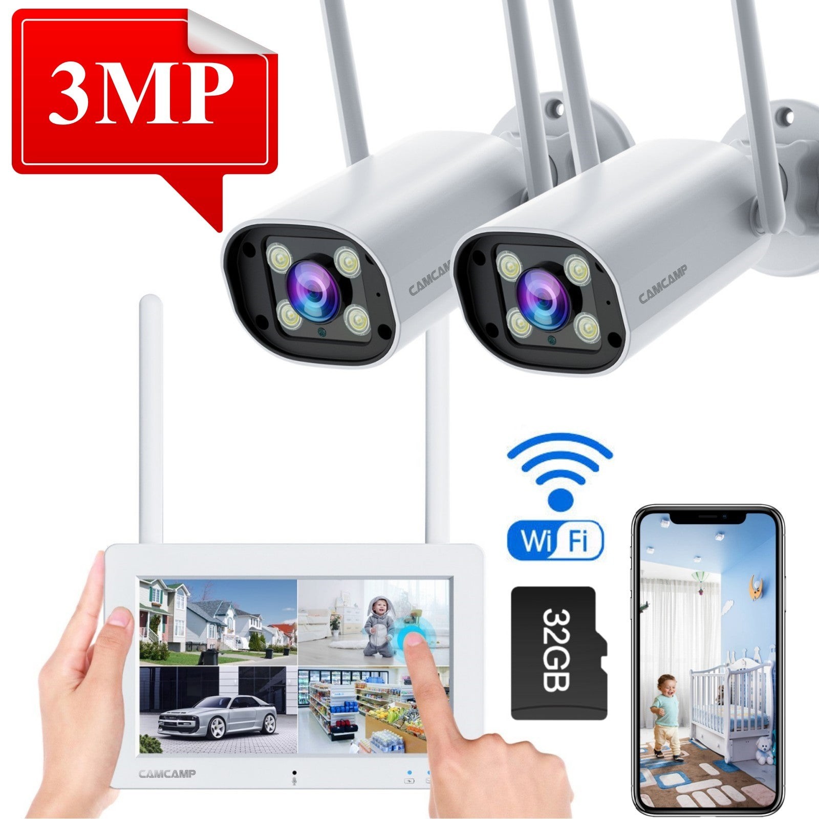 7'' Portable 4ch Monitor 2.4g Wifi 24/7 +32gb