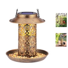Elegant Solar-Powered Hanging Metal Bird Feeder for Cardinals - 7.2in Bronze