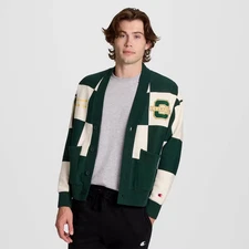 Champion Men's Varsity Check Cardigan Sweater - Green XL