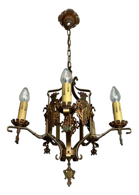 1920'S Iron Spanish Revival,Gothic 5 light fixture
