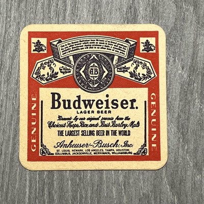 Vintage Budweiser Beer Coaster Square Red Tan Cardboard Bar Advertising Slogan