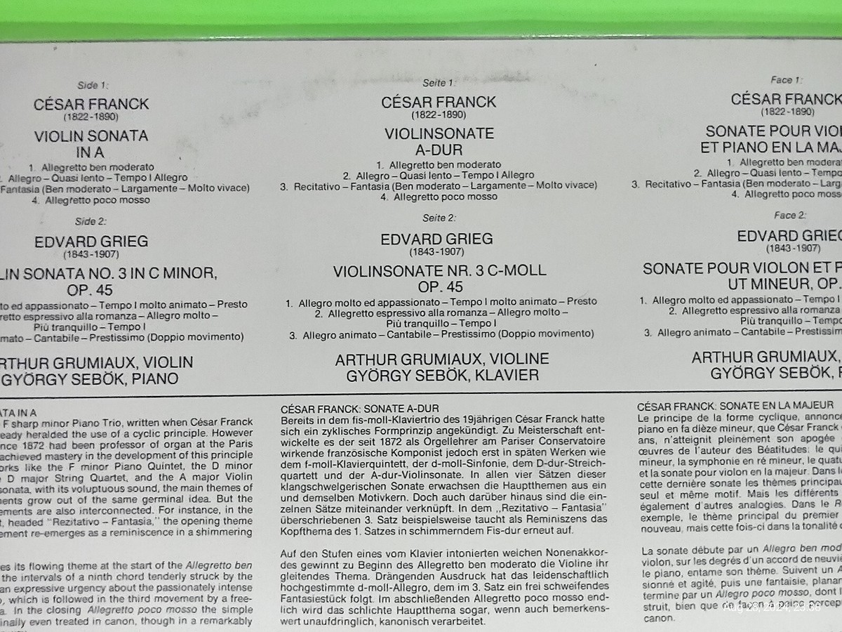 Arthur Grumiaux Franck Grieg Violin Sonatas Original Vinyl Arthur Grumiaux Franck Grieg Violin Sonatas Original Vinyl