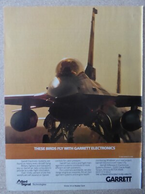1/1987 PUB GARRETT AiRESEARCH ELECTRONICS GENERAL DYNAMICS F-16 ORIGINAL AD