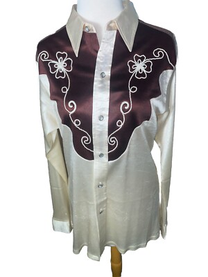 Gaucho Originals Shirt Western Pearl Button Up Satin Chain Stitch VTG 70s  Men L