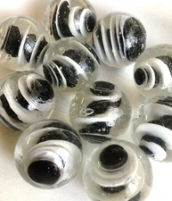 Glass Marbles Game Shooters 1"  - 10 pcs Clear w/black & white swirl