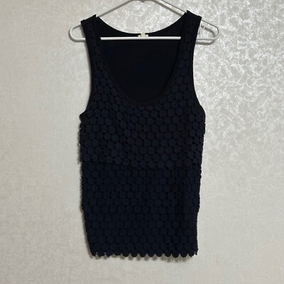 #ad J. Crew Solid Black Tank Top Sleeveless Textured Dot Crochet Overlay Layered M $12.00