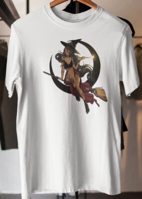 Young Witch Crescent Moon Making Magic Women s White Tee NWT Size M