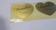 10 St. Aufkleber Herz Danke gold Stickerbogen Sticker Geschenk ca 38x32 mm TOP