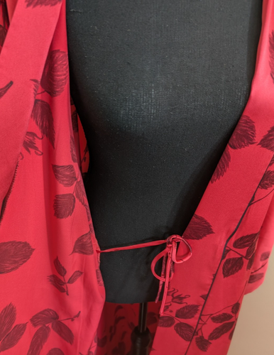 Natori Vintage Maxi Robe Kimono Leaf Red Side Slits Loungewear Size Medium - Picture 7 of 12