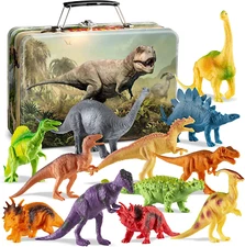 Dinosaur Toys for Kids 5-7. 12 Realistic Small Dinosaur Figures with Storage Box