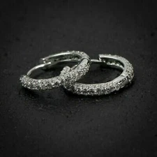 2Ct Round Lab-Created Diamond Huggie Hoop Earring 14K White Gold Finish