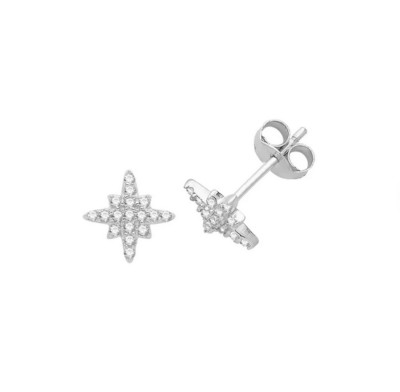 Sparkle Star Design & Glittering White Moissanite In 10K White Gold Earring