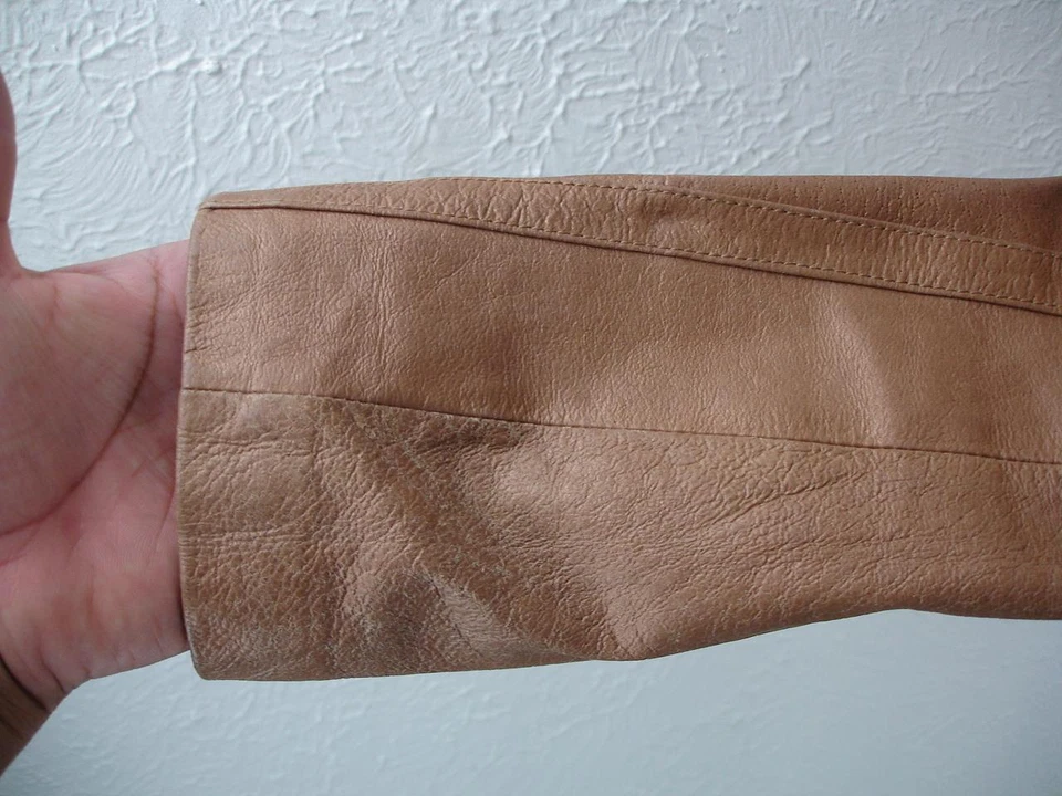 Women's M arden B Metallic Tan Leather Cafe Racer Motorcycle Jacket Biker Moto - Image 4 of 4