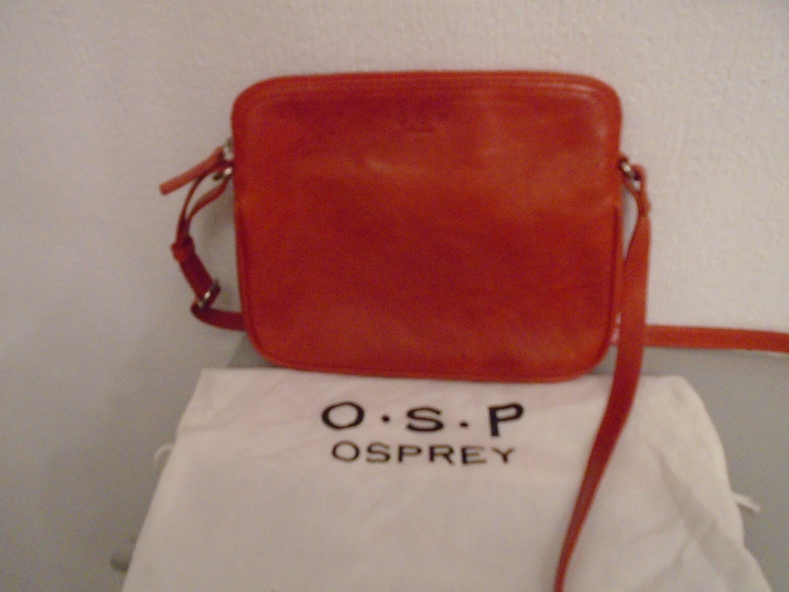 Osprey O.S.P Red Leather Crossbody Bag with Dust Cover eBay