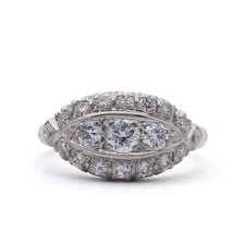 Art Deco Three-Stone Round Cut Lab Created Diamond 925 Silver Engagement Ring