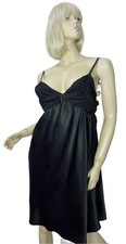 NWT Vera Wang Nightgown LARGE Black Knee Length Chiffon Bodice Satin