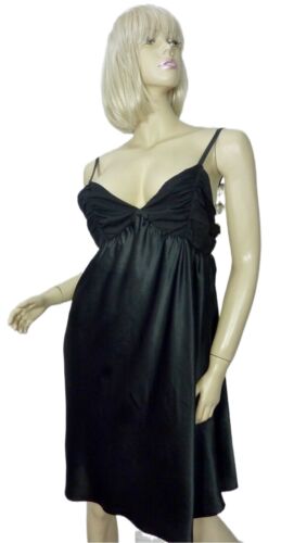 Neuf avec étiquettes chemise de nuit noire Vera Wang longueur moyenne genou mousseline de soie satiné - Photo 1/12