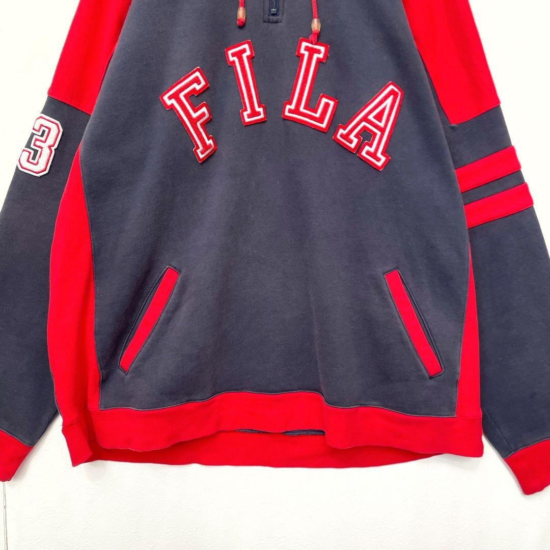 Felpa con cappuccio mezza zip FILA anni 90 bicolore fodera in pile taglia grande così