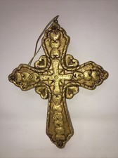 Christmas Ornaments Cross Gold Resin Hanging Religious Ornate