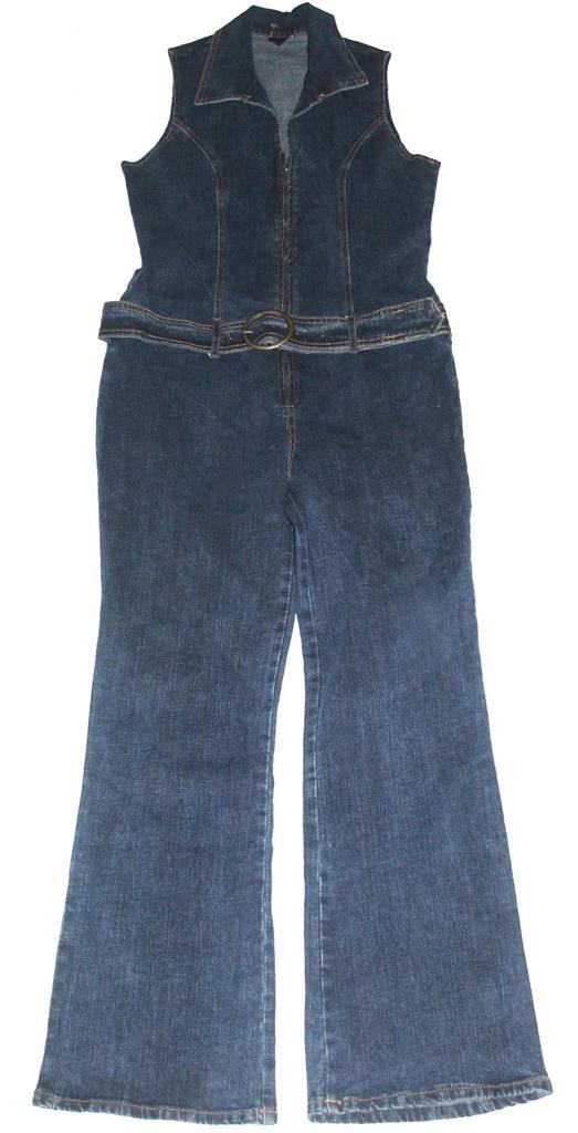 VTG Fashion Exit Denim One-Piece Belted Zipper Front