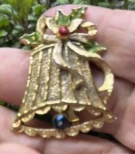 Beautiful 1 1/2”Christmas Bell Brooch Pin