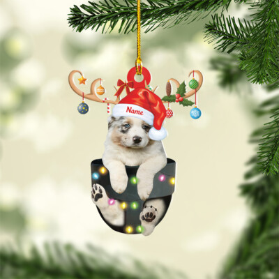 Australian Shepherd Dog Swing Ornament, Dog With Reindeer Hat Christmas Decor