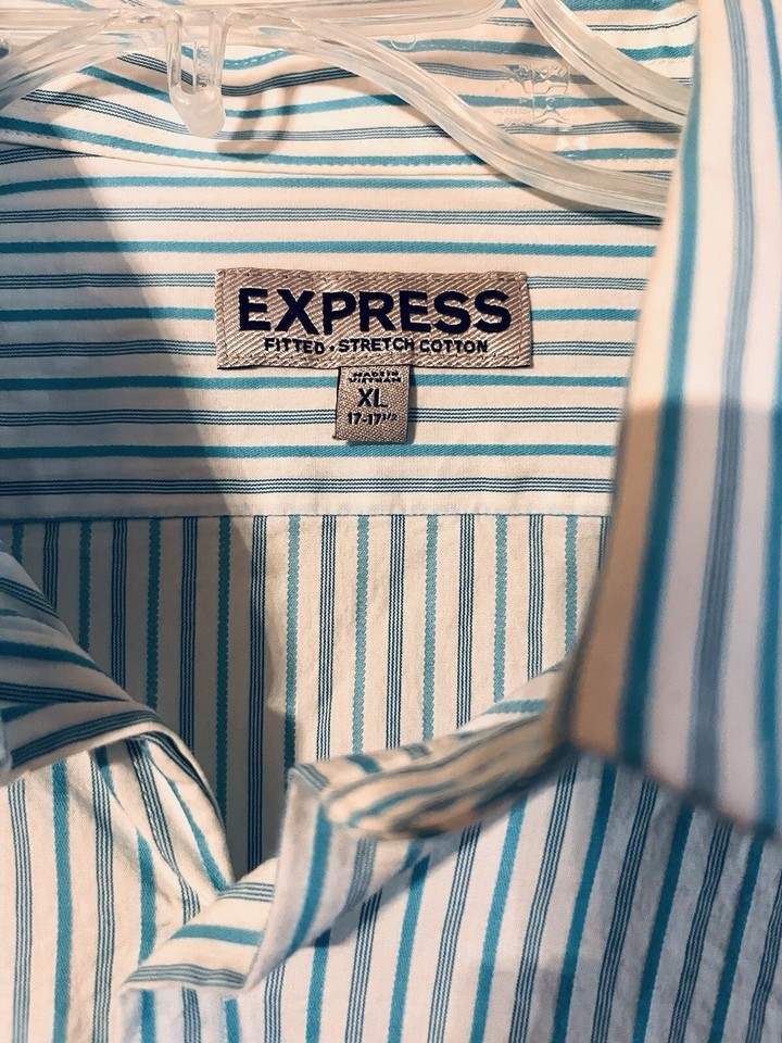 mens dress shirts size XL 17 17 1/2 Express Teal And White Fitted