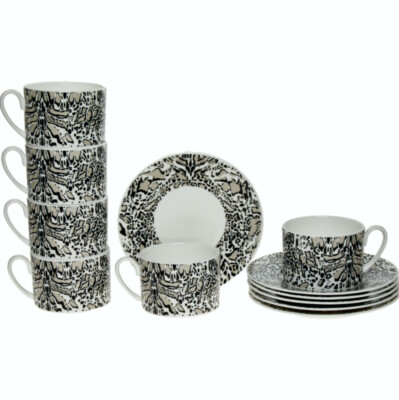 Roberto Cavalli Heritage Jaguar Print Teetassen & Untertassen - 6er Set