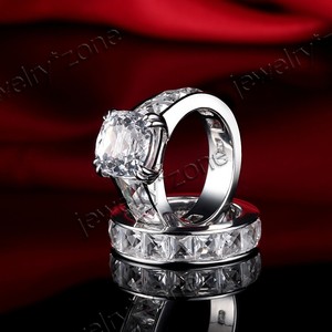 Cushion Cut White Topaz Engagement Ring Sets Wedding Solid 10k
