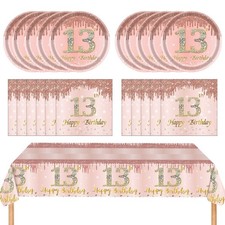 13th Birthday Decorations For Girls 49PCS Rose Gold Plates Napkins Tablecloth