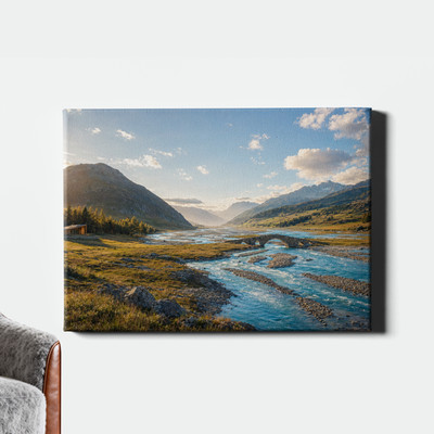 Braided Turquoise River Alpine Valley Scenery Framed Wall Art 30x20inch