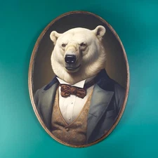 ELEGANT POLAR BEAR WOODEN DECOR, Animal Wood Plaque, Fantasy Victorian Wall Art