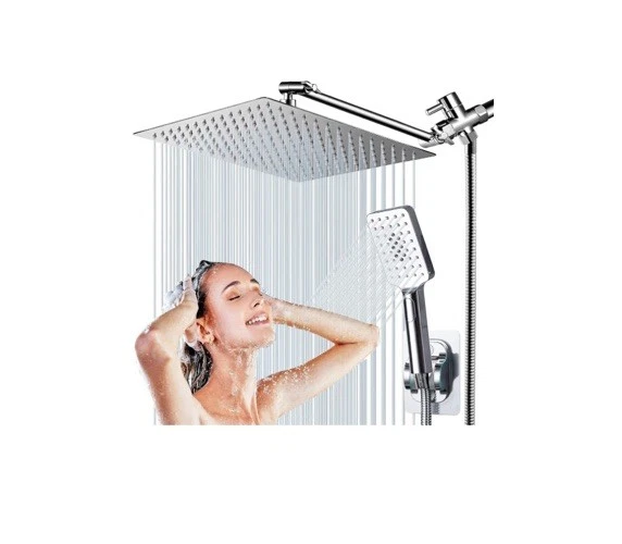 Chrome 8” Rain Shower Head Combo W/Handheld Spray High Pressure Adjustable Arm