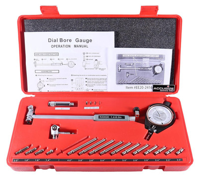 Dial Bore Gauge Set, 1.4-6 Inch Measuring Range, 0.0001'' Graduation Interval, E