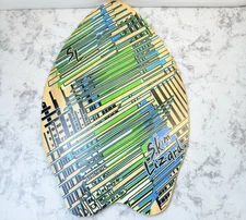 Blue, Green and Black Abstract Stripe Wood  Skim Lizard Skimboard
