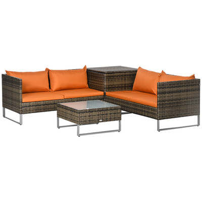 Terrasse 4-teilige Rattan Sofagarnitur Orange PE Geflecht Metallgestell 132x69x64cm gehärtet