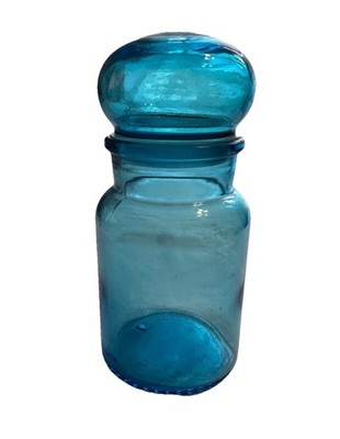 VTG Glass Bubble Top Apothecary Jar Canister Blue Rubber Seal Belgium Made 9 