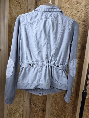 Gray Coffee Shop Fitted Jacket Womens L Zipper Snaps Pockets Padded Elbows Large - Picture 10 of 13