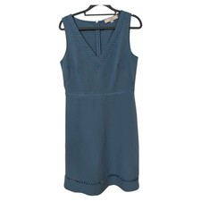 LOFT Women’s SZ 4 Slate Blue Poly Blend V Neck Lace Detail Summer Dress