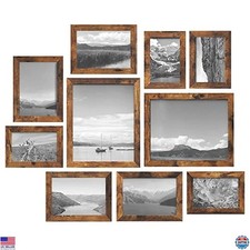 SONGMICS Rustic Brown Picture Frames Set - 10-Piece Collage, 2x 8x10, 4x 5x7,