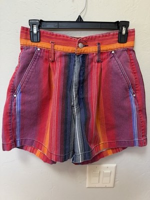 Vtg Gitano 80s Fiesta Rainbow Baja Surfer Striped Jean Shorts Women's 12 READ