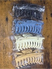 Set of 4 Women’s Jumbo Hair Claw Clips in Black, Blue, Cream, and Tan