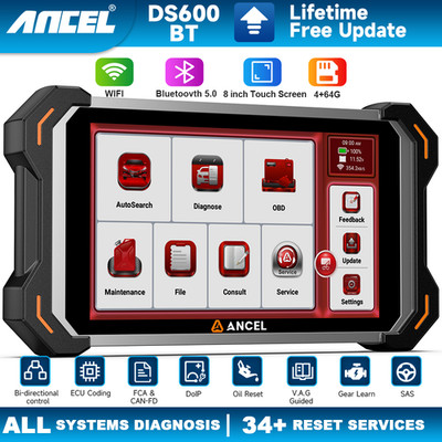 ANCEL DS600BT Car Diagnostic Bidirectional OBD2 Scanner CANFD & DoIP KEY Coding
