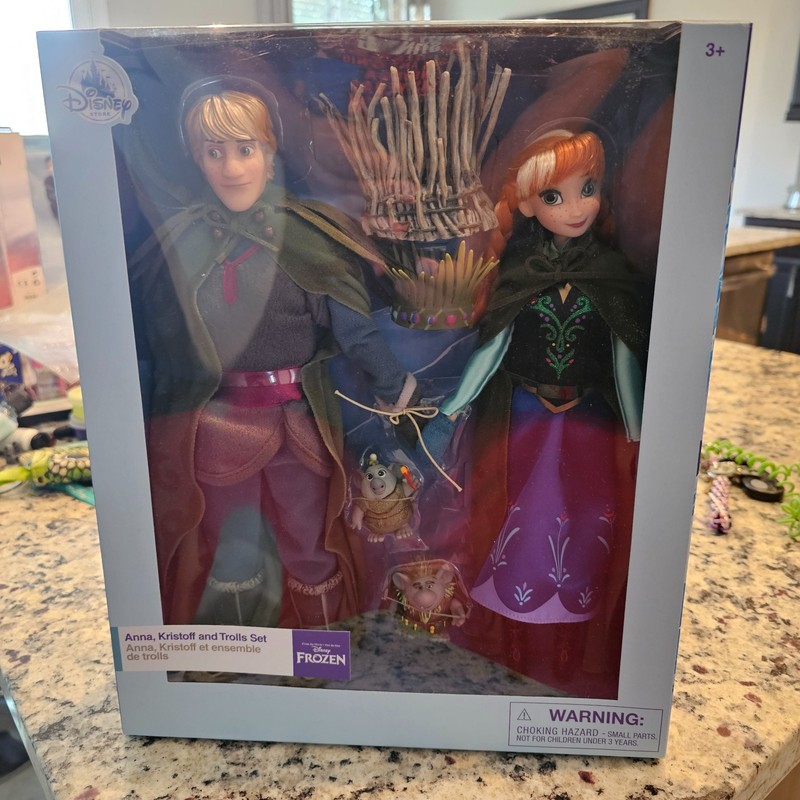 Disney Store Frozen Anna, Kristoff, and Trolls Wedding Dolls Set, New Sealed Box