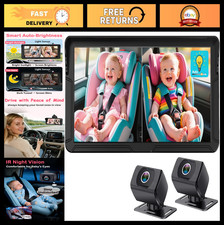 Dual Baby Car Camera for 2 Kids - 6.9'' HD Split Screen, 1080P, Night Vision, 36