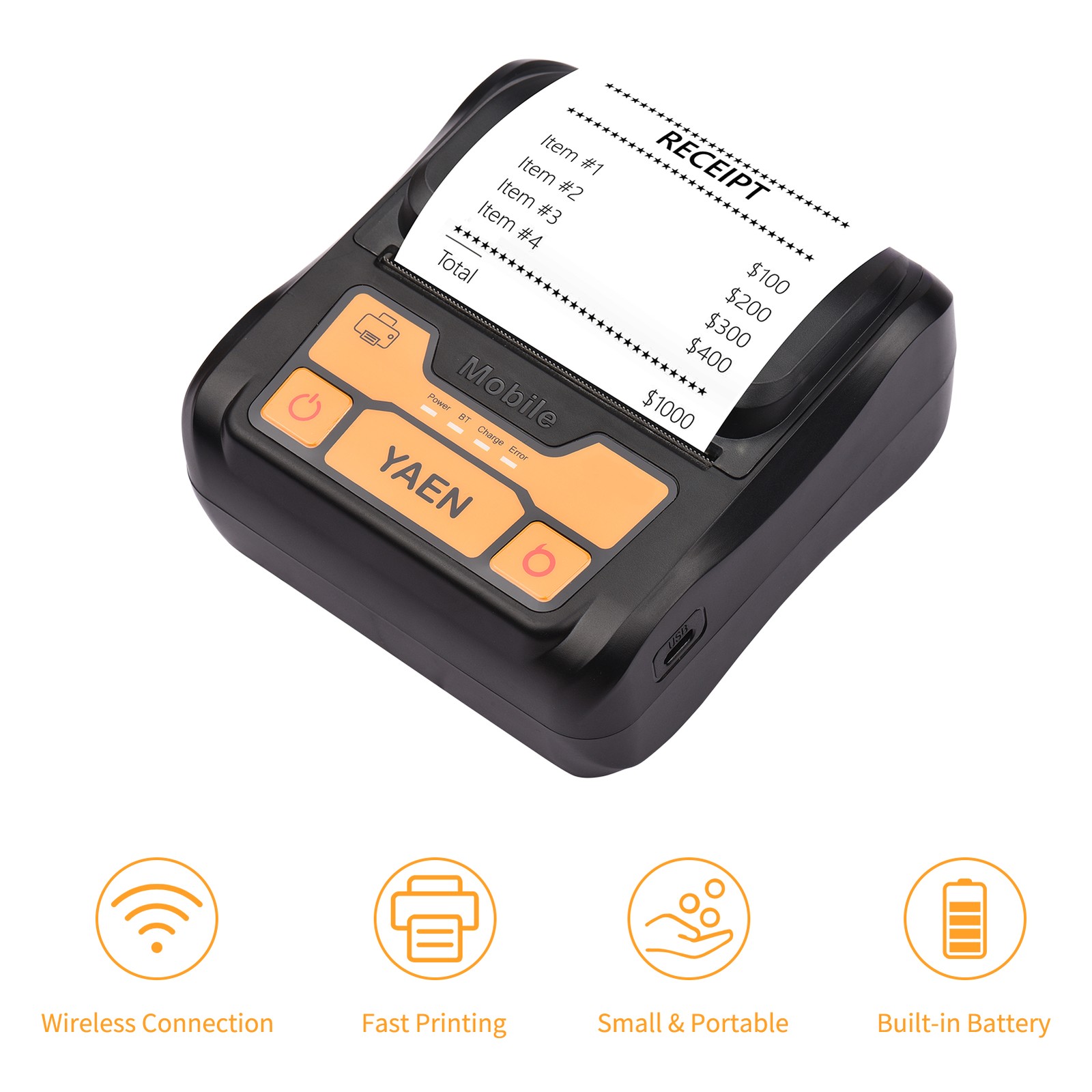 Portable BT Label Maker Wireless 80mm Thermal Receipt Printer BT Connection Use