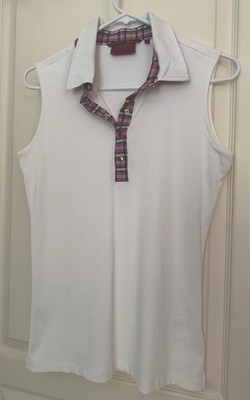 Ladies BRENDRATTI Italy Golf Top Sz EU 46 US Small White W/Plaid Sleeveless