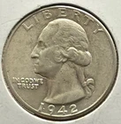 1942 Washington Silver Quarter - Philadelphia Mint - 90% Silver - Fine Circulate