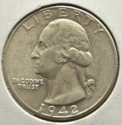 1942 Washington Silver Quarter - Philadelphia Mint - 90% Silver - Fine Circulate